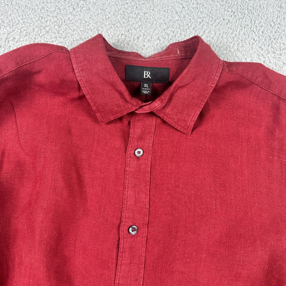 Banana Republic 100% Linen Shirt Mens XL Slim Fit Red Button Down Long Sleeve - Picture 3 of 10